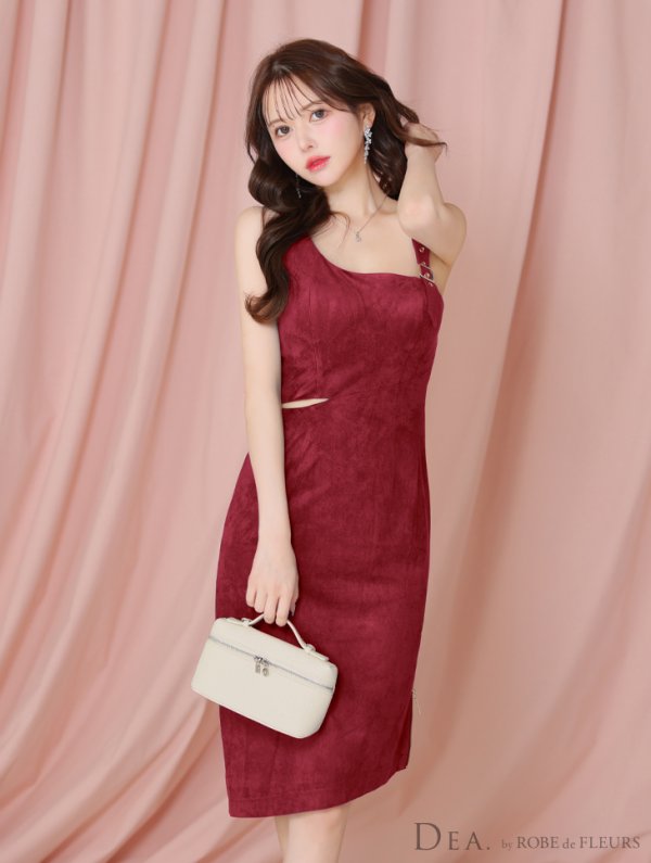 画像10: XSサイズあり【DEA./ディア】ウエストスリット/ スエード/ タイト/ ミディアム丈/ ワンピース/ キャバドレス[OF08] (10)