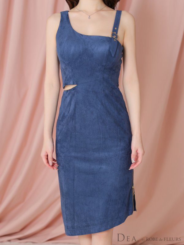 画像12: XSサイズあり【DEA./ディア】ウエストスリット/ スエード/ タイト/ ミディアム丈/ ワンピース/ キャバドレス[OF08] (12)