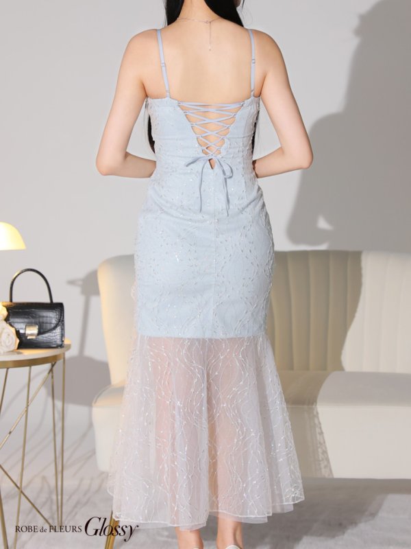 画像22: 【Glossy/グロッシー】バック編み上げ/ スリット/ スパークリーラメ/ ミモレ丈/ ミディアム丈/ ミディアムドレス/ キャバドレスlong[OF08] (22)