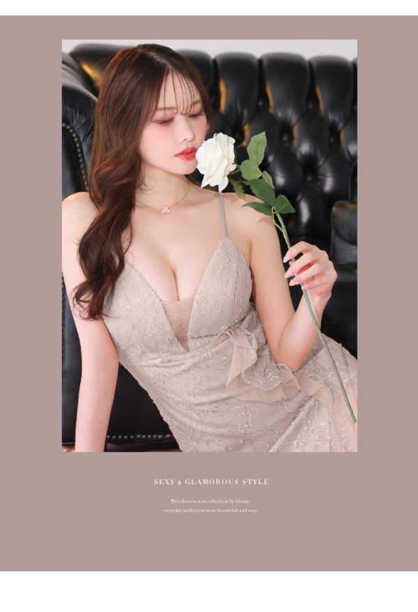 画像4: 【Glossy/グロッシー】バック編み上げ/ スリット/ スパークリーラメ/ ミモレ丈/ ミディアム丈/ ミディアムドレス/ キャバドレスlong[OF08] (4)