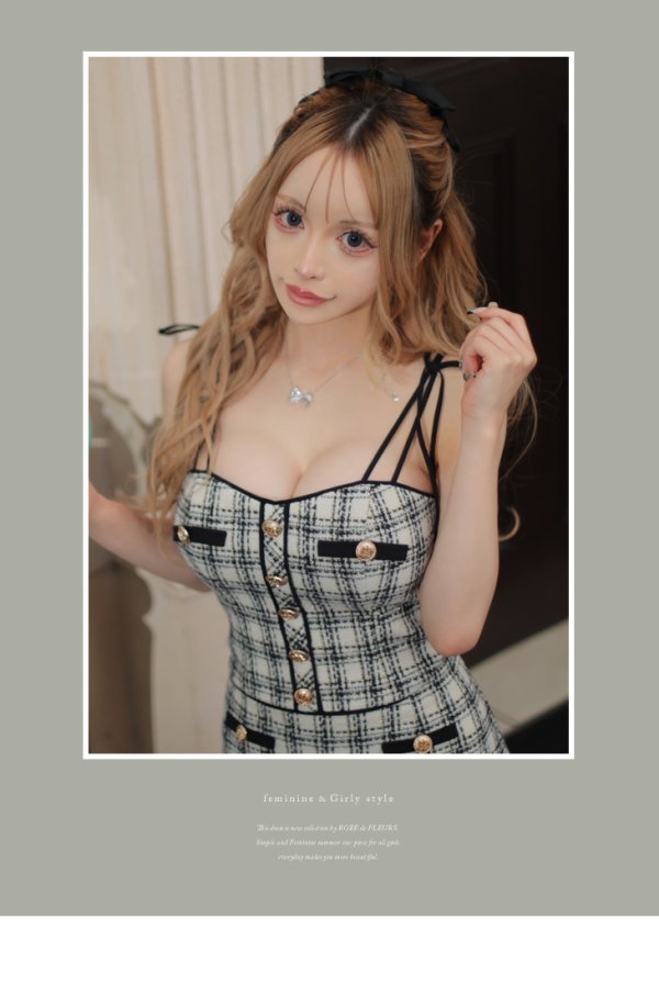 画像10: 【XSサイズあり】【ROBE de FLEURS/ローブドフルール】ツイード/ ボタン/ クラシカル/ セットアップ/ ミニドレス/ キャバドレス[OF08] (10)