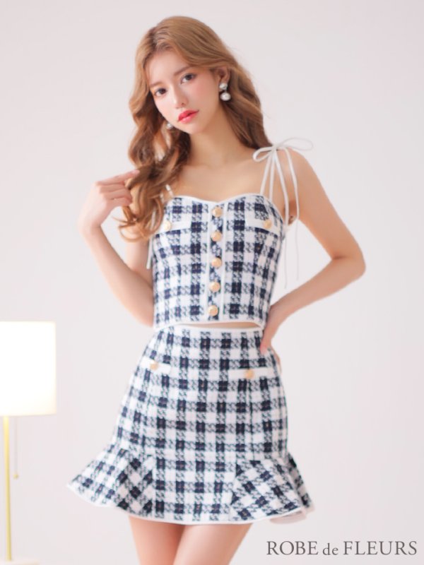 画像30: ROBE de FLEURS × sugar【XSサイズあり】【ROBE de FLEURS/ローブドフルール】メリーチェック/ キャミソール/ ツイード/ セットアップ/ ミニドレス/ キャバドレス[OF08] (30)