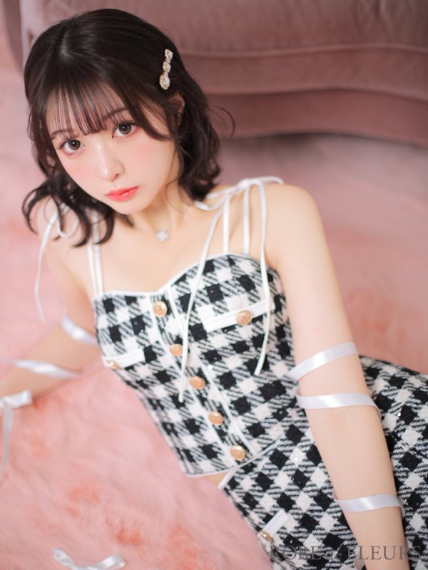 画像25: ROBE de FLEURS × sugar【XSサイズあり】【ROBE de FLEURS/ローブドフルール】メリーチェック/ キャミソール/ ツイード/ セットアップ/ ミニドレス/ キャバドレス[OF08] (25)