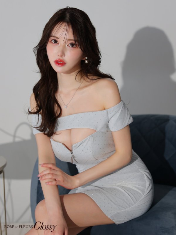 画像5: XSサイズあり【Glossy/グロッシー】バスト＆ウエストカット/ スタッズ/ オフショル/ ミニドレス/ キャバドレス[OF08] (5)