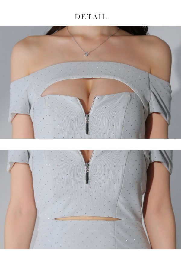 画像10: XSサイズあり【Glossy/グロッシー】バスト＆ウエストカット/ スタッズ/ オフショル/ ミニドレス/ キャバドレス[OF08] (10)