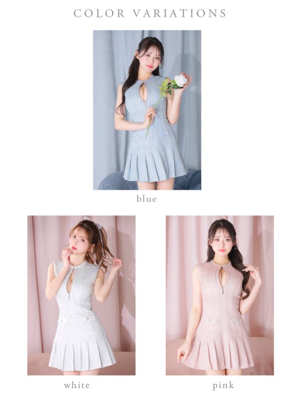 画像15: XSサイズあり【ROBE de FLEURS/ローブドフルール】ノースリーブ/ バストジッパー/ スパンコール/ プリーツ/ フレア/ ミニドレス/ キャバドレス[OF08] (15)