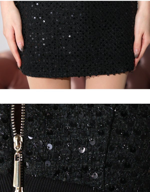 画像9: XSサイズあり【Glossy/グロッシー】ダブルジップ/ スパンコール/ ツイード/ タイト/ ミニドレス/ キャバドレス[OF08] (9)
