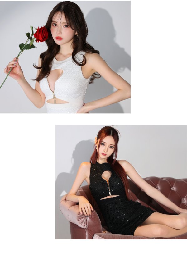 画像10: XSサイズあり【Glossy/グロッシー】ダブルジップ/ スパンコール/ ツイード/ タイト/ ミニドレス/ キャバドレス[OF08] (10)