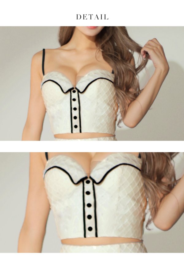 画像22: XSサイズあり【Glossy/グロッシー】襟デザイン/ バイカラー/ キャミソール/ ボタン/ タイト/ セットアップ/ ミニドレス/ キャバドレス[OF08] (22)