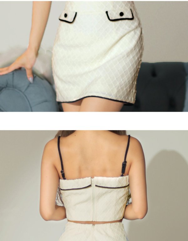 画像23: XSサイズあり【Glossy/グロッシー】襟デザイン/ バイカラー/ キャミソール/ ボタン/ タイト/ セットアップ/ ミニドレス/ キャバドレス[OF08] (23)