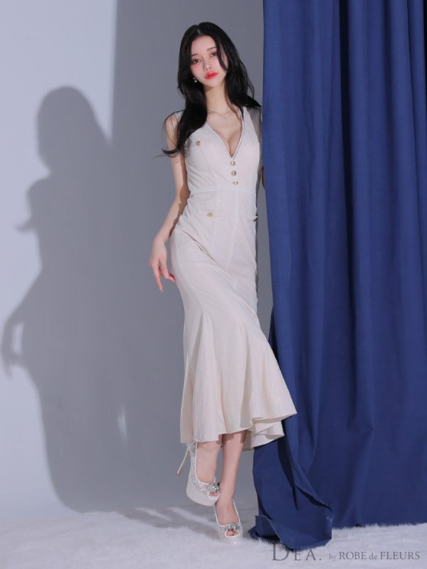 画像13: Lサイズあり【DEA./ディア】マーメイド/ ゴールドボタン/ サマー/ ラメ/ ノースリーブ/ フレア/ ワンピース/ ロングドレス/ キャバドレス long[OF08] (13)