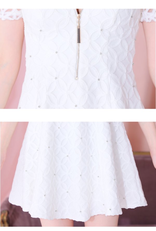 画像20: XSサイズあり【ROBE de FLEURS/ローブドフルール】シースルーレース/ ビジュー/ バストジップ/ 袖あり/ 半袖/ フレア/ ミニドレス/ キャバドレス[OF2] (20)