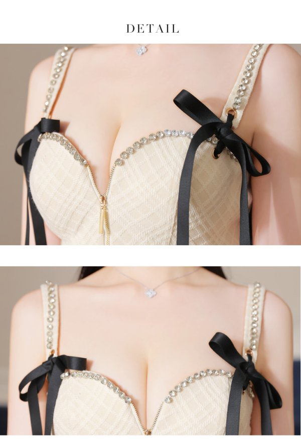 画像23: XSサイズあり【ROBE de FLEURS/ローブドフルール】スエードリボン/ チェックツイード/ ベルトデザイン/ フレア/ セットアップ/ ミニドレス/ キャバドレス[OF08] (23)