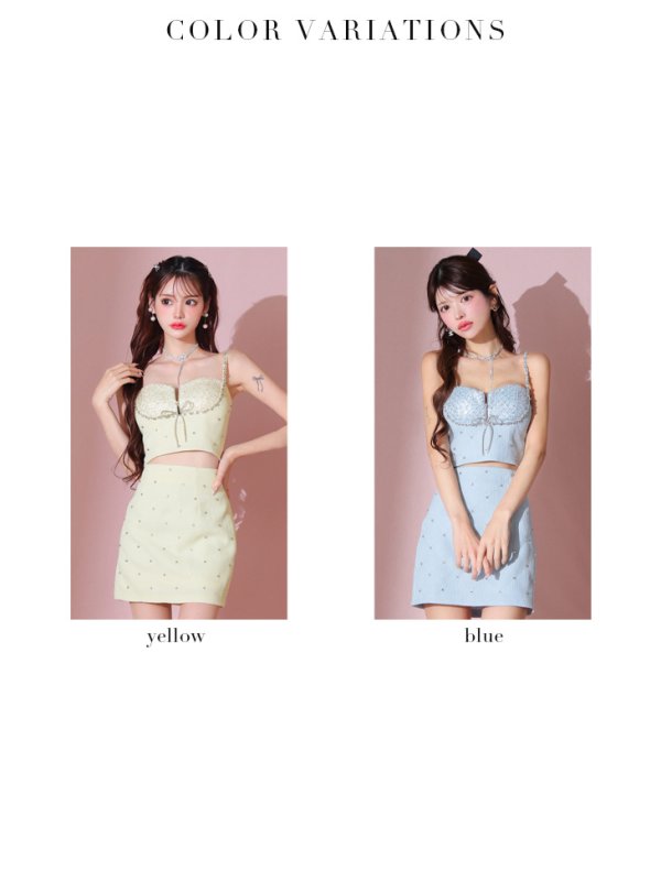 画像22: sugarコラボカラー・XSサイズあり【ROBE de FLEURS/ローブドフルール】ビジューリボンライン/ スパーク/ セットアップ/ タイト/ ミニドレス/ キャバドレス[OF2] (22)