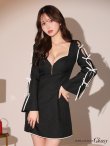 画像23: XSサイズあり【ROBE de FLEURS Glossy/ローブ・ド・フルール グロッシー】リボンラインスリーブ/ 袖付き/ スタッズ/ フロントジップ/ フレア/ ミニドレス/ キャバドレス[OF2] (23)