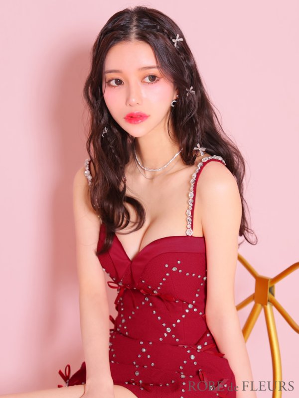 画像49: 【るな/関西コレクション着用】XSサイズあり【ROBE de FLEURS/ローブドフルール】サテンリボン/ ビジュー/ ガーリー/ セットアップ/ タイト/ ミニドレス/ キャバドレス[OF08] (49)