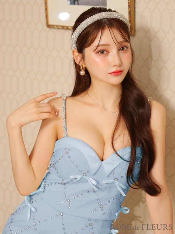 画像4: 【るな/関西コレクション着用】XSサイズあり【ROBE de FLEURS/ローブドフルール】サテンリボン/ ビジュー/ ガーリー/ セットアップ/ タイト/ ミニドレス/ キャバドレス[OF08] (4)