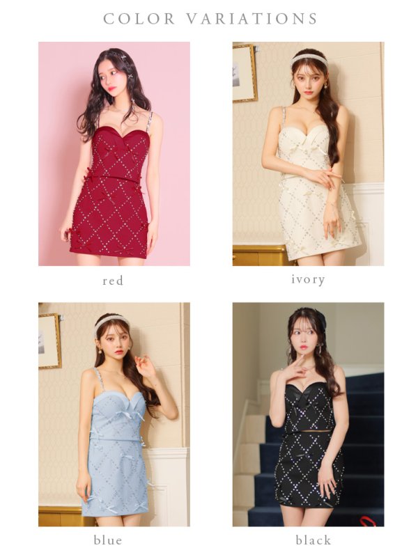 画像24: XSサイズあり【ROBE de FLEURS/ローブドフルール】サテンリボン/ ビジュー/ ガーリー/ セットアップ/ タイト/ ミニドレス/ キャバドレス[OF08] (24)