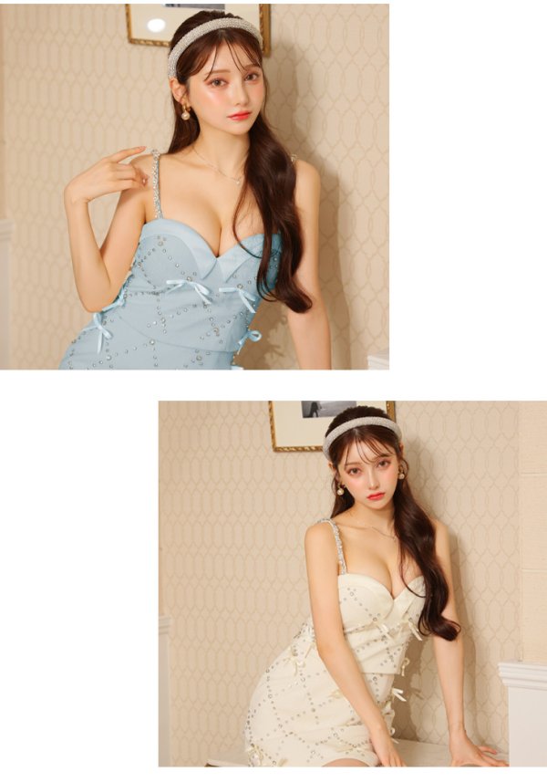 画像5: 【るな/関西コレクション着用】XSサイズあり【ROBE de FLEURS/ローブドフルール】サテンリボン/ ビジュー/ ガーリー/ セットアップ/ タイト/ ミニドレス/ キャバドレス[OF08] (5)