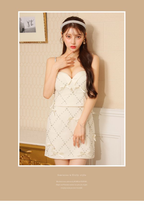 画像38: 【るな/関西コレクション着用】XSサイズあり【ROBE de FLEURS/ローブドフルール】サテンリボン/ ビジュー/ ガーリー/ セットアップ/ タイト/ ミニドレス/ キャバドレス[OF08] (38)