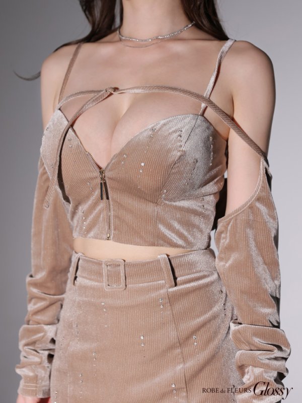 画像27: XSサイズあり【Glossy/グロッシー】ラメベロア/ 2way/ ボレロ付き/ ストレッチ/ セットアップ/ タイト/ ミニドレス/ キャバドレス[OF08] (27)