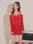 画像7: XSサイズあり【ROBE de FLEURS Glossy/ローブ・ド・フルール グロッシー】長袖/ オフショル/ 紐リボン/ レースデザイン/ セットアップ/ ミニドレス/ キャバドレス[OF2] (7)