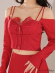 画像13: XSサイズあり【ROBE de FLEURS Glossy/ローブ・ド・フルール グロッシー】長袖/ オフショル/ 紐リボン/ レースデザイン/ セットアップ/ ミニドレス/ キャバドレス[OF2] (13)