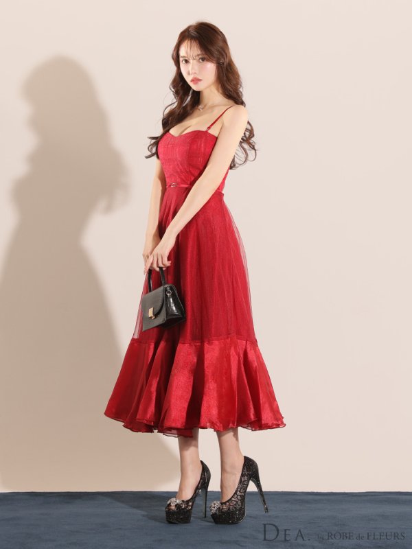 画像32: Lサイズあり【DEA./ディア】シフォン/ キャミ/ ベルトデザイン/ フレア/ ミモレ丈/ ミディアムドレス/ キャバドレス[OF08] (32)