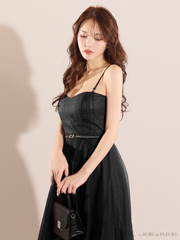 画像5: Lサイズあり【DEA./ディア】シフォン/ キャミ/ ベルトデザイン/ フレア/ ミモレ丈/ ミディアムドレス/ キャバドレス[OF08] (5)