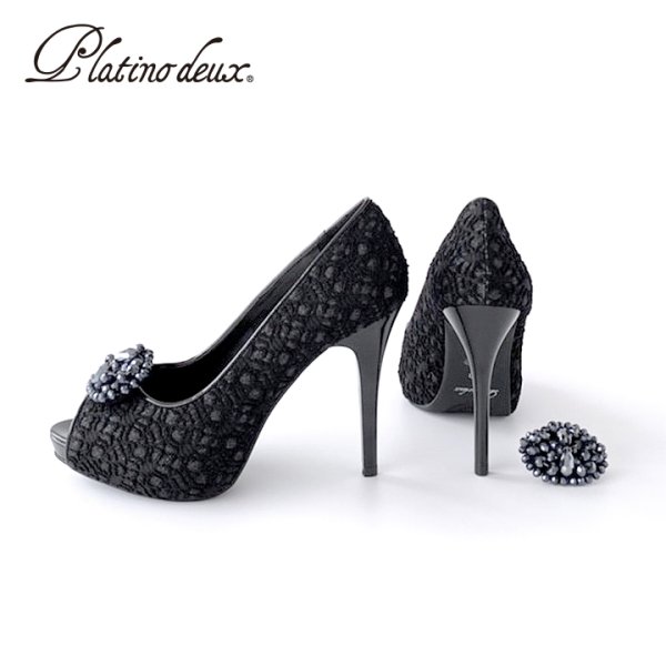 画像4: SALE!!在庫限り!【COMEX】 2color/ 11cmヒール/ グリッターラメ/ レース/ オープントゥパンプス[OF02] (4)