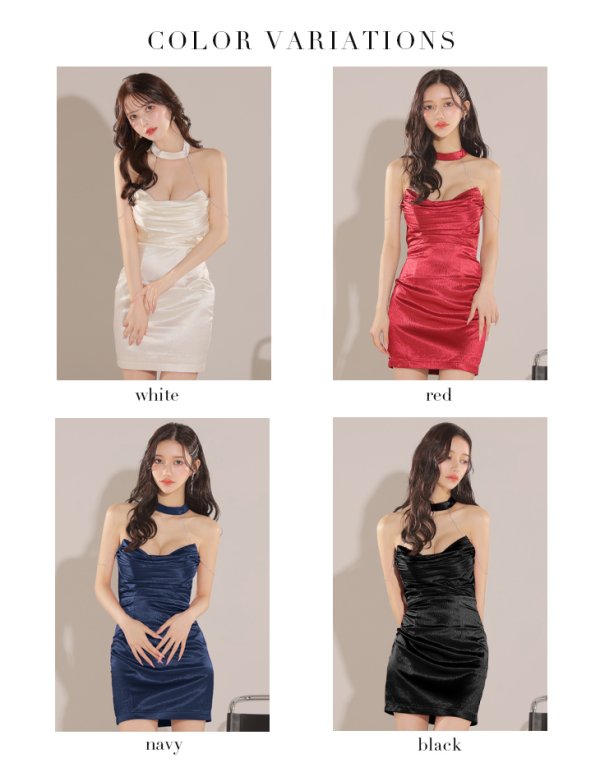 画像14: XSサイズあり【Glossy/グロッシー】2way/ サテン/ ホルタ-/ バックリボン/ ネック/ ミニ/ キャバドレス/ ミニドレス/ キャバドレス[OF08] (14)