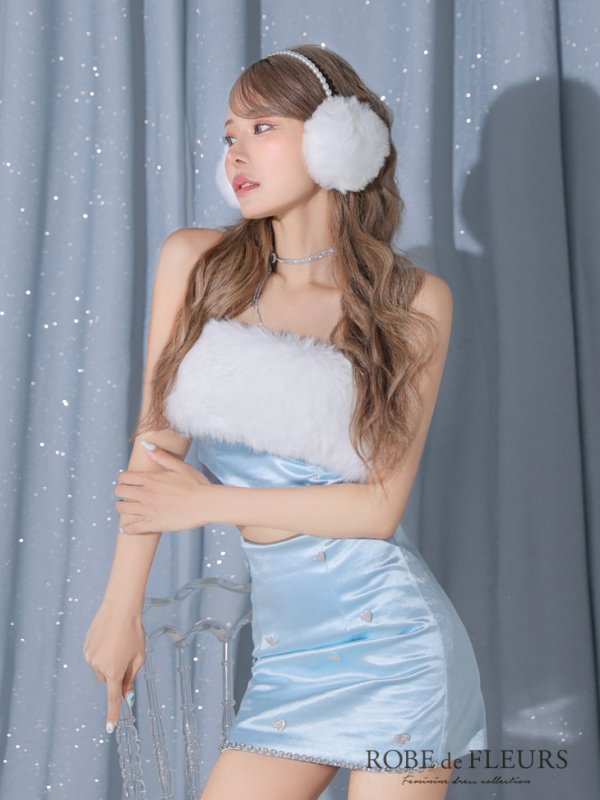 画像6: XSサイズあり【ROBE de FLEURS/ローブドフルール】Heart bijou satin setup dress / ハートビジュー/ サテン/ セットアップ/ ミニドレス/ キャバドレス[OF2] (6)