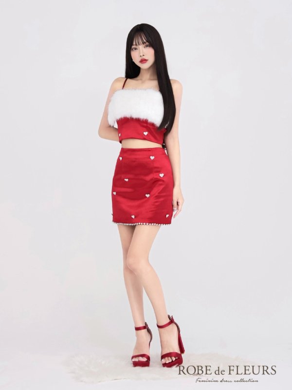 画像8: XSサイズあり【ROBE de FLEURS/ローブドフルール】Heart bijou satin setup dress / ハートビジュー/ サテン/ セットアップ/ ミニドレス/ キャバドレス[OF2] (8)