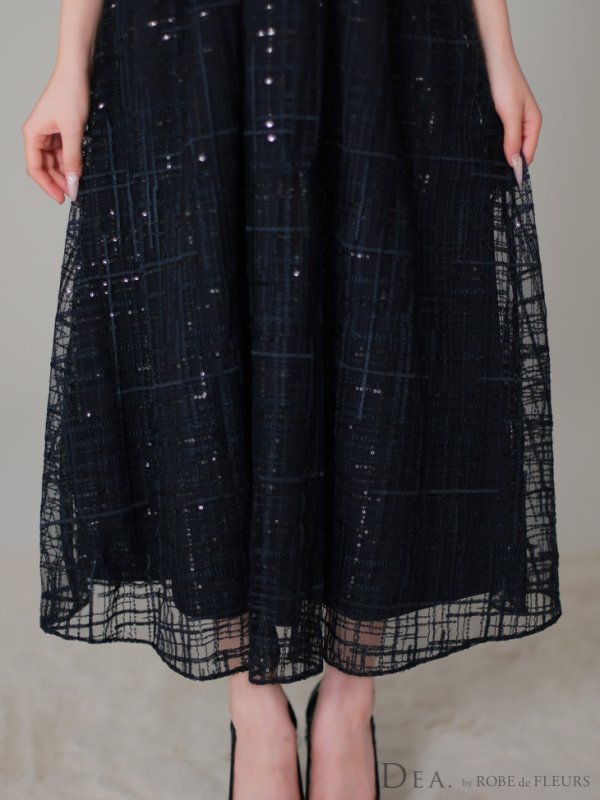 画像12: Lサイズあり【DEA./ディア】デコルテジップ/ チェック/ レース/ フレア/ ミモレ丈/ ミディアムドレス/ キャバドレス[OF08] (12)