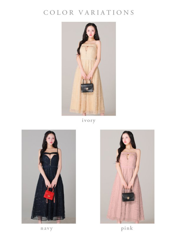 画像13: Lサイズあり【DEA./ディア】デコルテジップ/ チェック/ レース/ フレア/ ミモレ丈/ ミディアムドレス/ キャバドレス[OF08] (13)