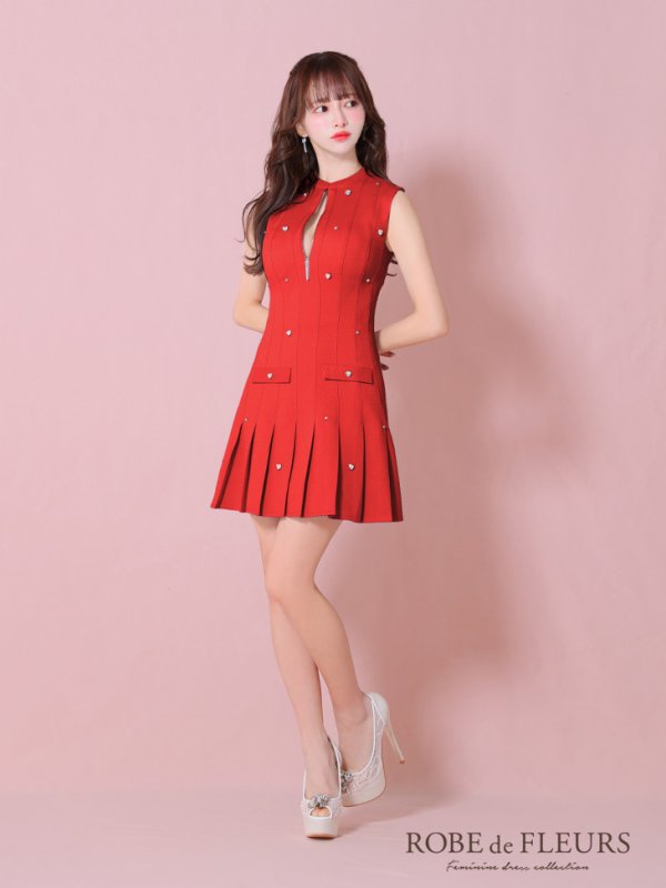 画像12: XSサイズあり【ROBE de FLEURS/ローブドフルール】ハートビジュー/ バストジップ/ プリーツ/ フレア/ ミニドレス/ キャバドレス[OF08] (12)