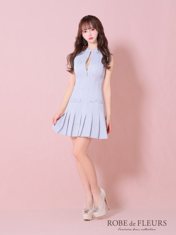 画像17: XSサイズあり【ROBE de FLEURS/ローブドフルール】ハートビジュー/ バストジップ/ プリーツ/ フレア/ ミニドレス/ キャバドレス[OF08] (17)