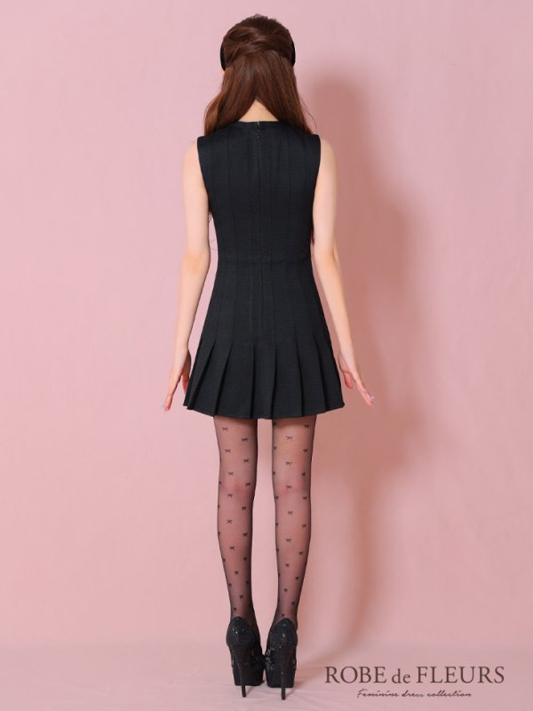 画像6: XSサイズあり【ROBE de FLEURS/ローブドフルール】ハートビジュー/ バストジップ/ プリーツ/ フレア/ ミニドレス/ キャバドレス[OF08] (6)