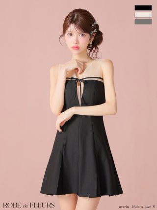 ローブドフルール リボンネクタイフレアミニキャバドレス XSサイズあり【ROBE de FLEURS/ローブドフルール】リボンネクタイ