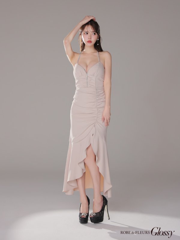 画像5: XSサイズあり【Glossy/グロッシー】ラメ/ フリル/ スリット/ キャミ/ ロングドレス/ キャバドレス long[OF08] (5)