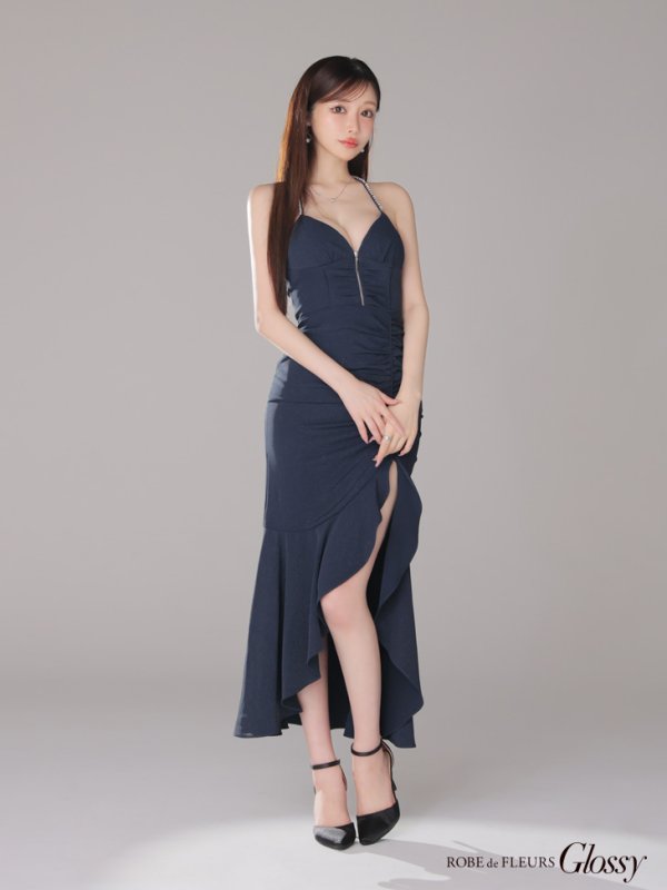 画像25: XSサイズあり【Glossy/グロッシー】ラメ/ フリル/ スリット/ キャミ/ ロングドレス/ キャバドレス long[OF08] (25)