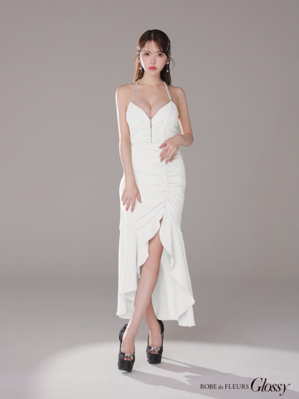 画像32: XSサイズあり【Glossy/グロッシー】ラメ/ フリル/ スリット/ キャミ/ ロングドレス/ キャバドレス long[OF08] (32)