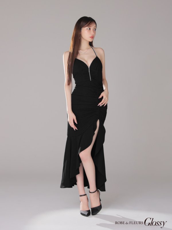 画像29: XSサイズあり【Glossy/グロッシー】ラメ/ フリル/ スリット/ キャミ/ ロングドレス/ キャバドレス long[OF08] (29)