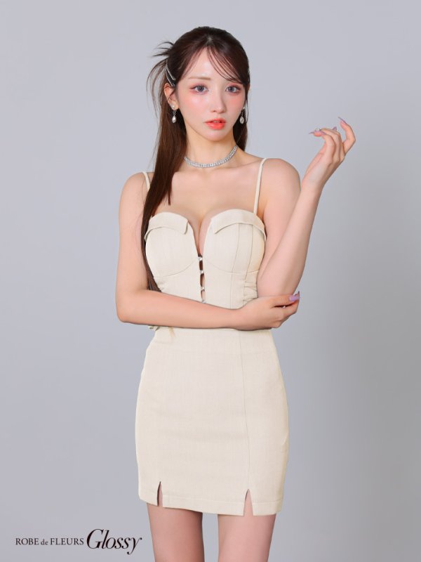 画像15: XSサイズあり【Glossy/グロッシー】サイド編み上げ/ バストカット/ タイト/ セットアップ/ ミニドレス/ キャバドレス[OF08] (15)