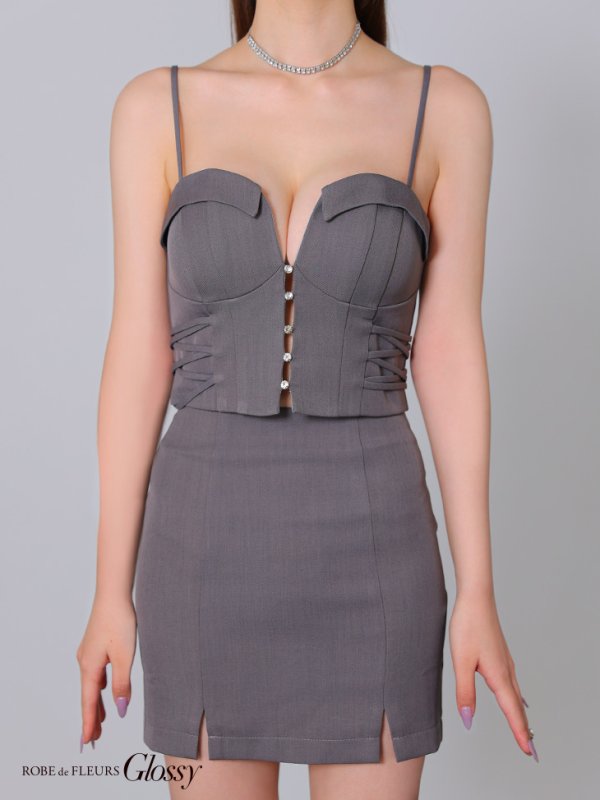 画像26: XSサイズあり【Glossy/グロッシー】サイド編み上げ/ バストカット/ タイト/ セットアップ/ ミニドレス/ キャバドレス[OF08] (26)