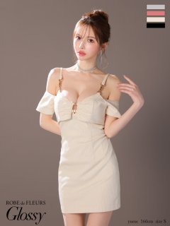 【ROBE de FLEURS Glossy/ローブ・ド・フルール グロッシー】パフスリーブ/ フロントボタン/ セットアップ/ ミニドレス/ キャバドレス