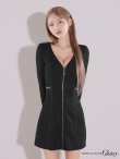 画像2: XSサイズあり【ROBE de FLEURS Glossy/ローブ・ド・フルール グロッシー】センタージップデザイン/ ロングスリーブ/ シンプル/ ミニドレス/ キャバドレス[OF2] (2)
