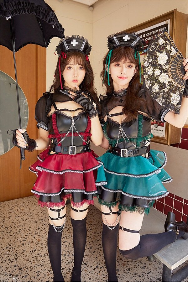 画像14: 【即日発送】ホーンテッドブラックレザーナース【マリームーン】【ハロウィンコスプレ6点セット】【フリーサイズ/2カラー】[OF04] (14)