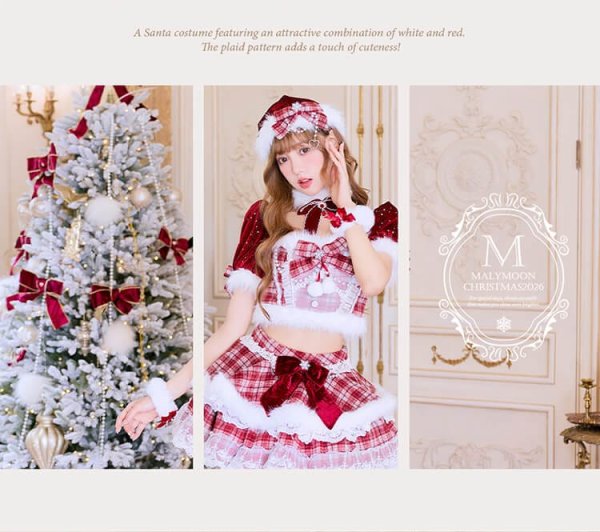 画像6: 【クリスマスコスプレ11点セット】【Malymoon/マリームーン】ホワイトヴェールチェックサンタ【2サイズ/1カラー】【予約/12月上旬発送予定】[HC03] (6)