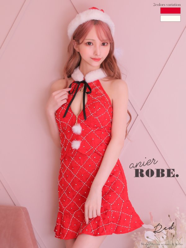 画像1: 【即日発送】【Anier ROBE./アニエルローブ】【ROBE de FLEURS/ローブドフルール】ジップ/サンタ/クリスマス/セットアップ/ ミニドレス/ キャバドレス[OF2] (1)